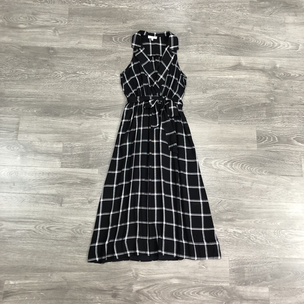 Đầm MIXXO cổ lá sen caro buột eo 2M