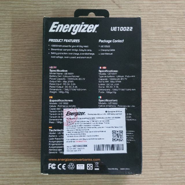 [HÀNG CHÍNH HÃNG] Pin Sạc Dự Phòng Energizer Chiến Binh 10.000mAh Lõi Lithium Polymer - UE10022