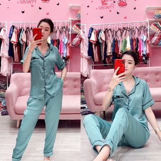 Bộ ngủ lụa tuyết cộc tay quần dài