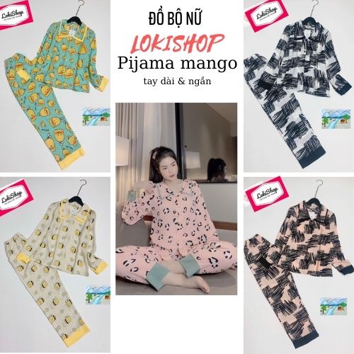 Đồ bộ pijama mặc nhà cho nữ chất Mango , có 2 mẫu tay dài và ngắn quần dài tiểu thư phối bèo dễ thương Lokishop01