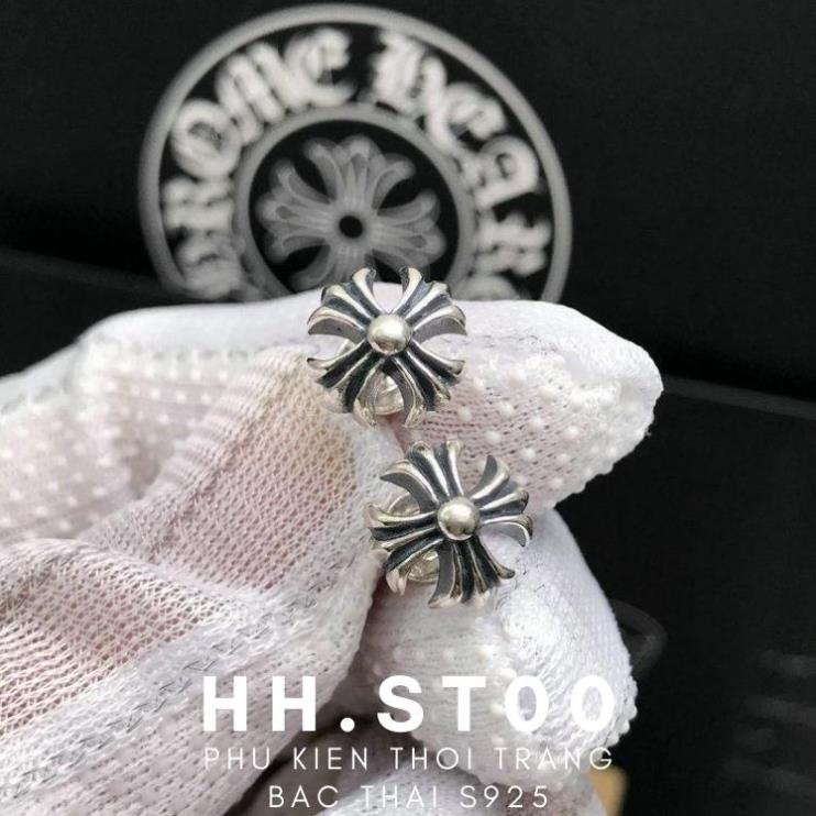 Khuyên tai nam nữ Chrome Heart gia công bạc thái S925, Họa tiết hoa văn Cross Cổ điển Mã BT3 [ ĐƯỢC TRẢ GIÁ]