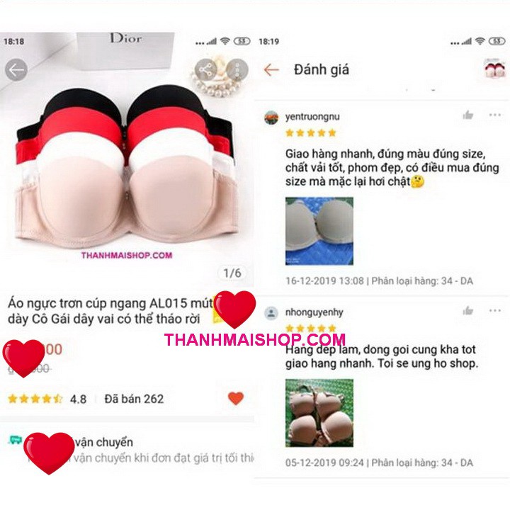 Áo ngực trơn cúp ngang AL015 mút dày Cô Gái dây vai có thể tháo rời