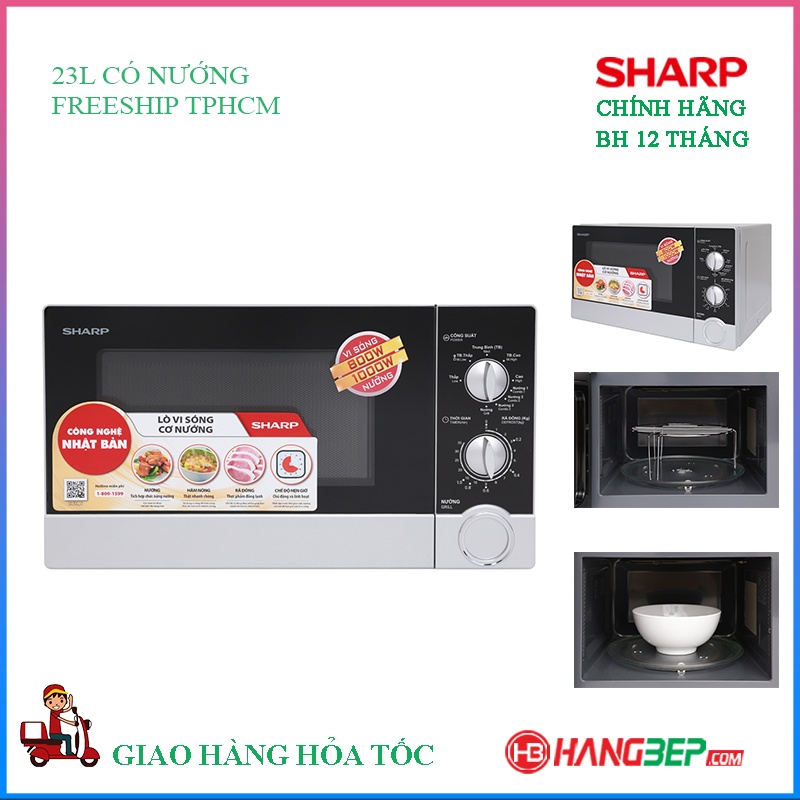 [Mã ELHADEV giảm 4% đơn 300K] Lò vi sóng có nướng Sharp 23 lít R-G302VN-S - Hàng chính hãng bảo hành 12 tháng