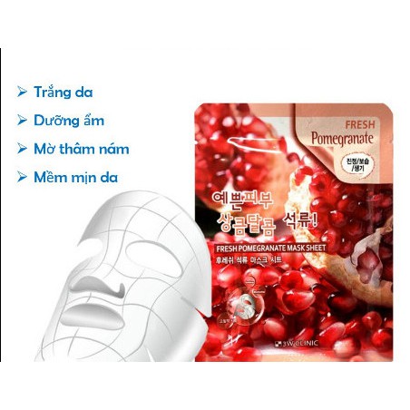 Mặt nạ giấy Lựu đỏ dưỡng trắng da dưỡng ẩm mờ thâm nám chiết xuất từ Lựu Đỏ 3W Clinic Hàn Quốc 23ml