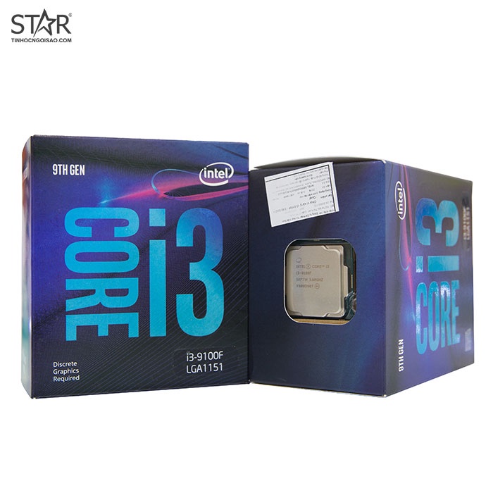 CPU Intel Core i3 9100F (6N) (4.20GHz, 6M, 4 Cores 4 Threads) Box Chính Hãng (Không GPU)