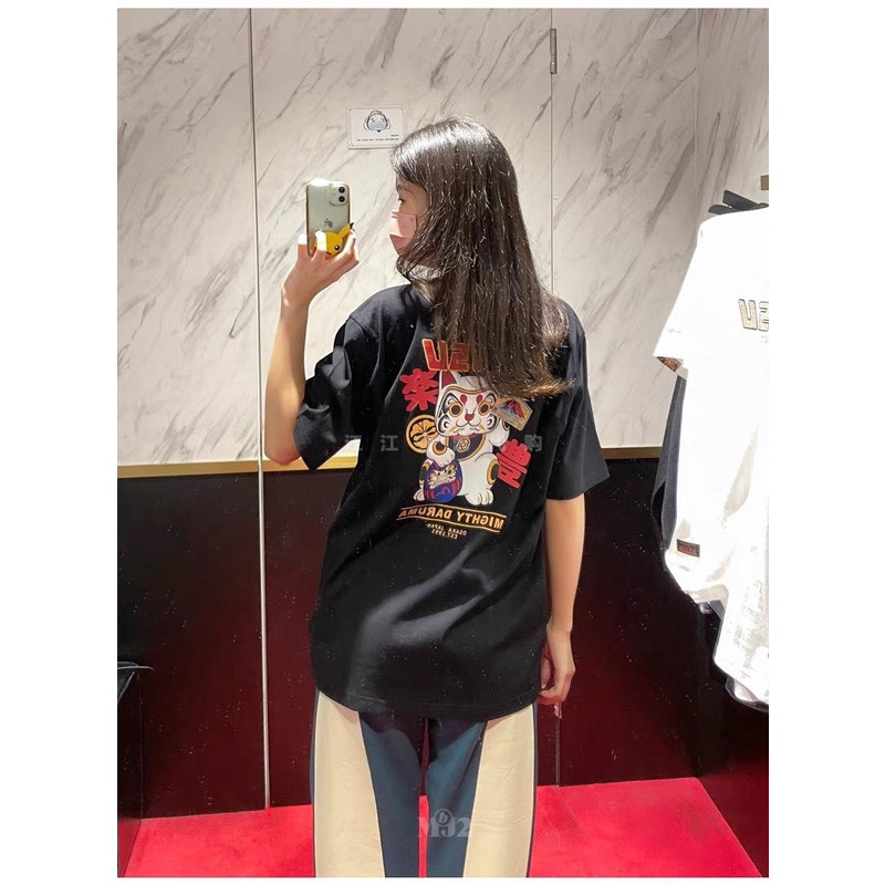 [Ảnh thật] [VNXK] Áo thun tay lỡ nam nữ Cotton oversize form rộng mẫu mèo thần tài