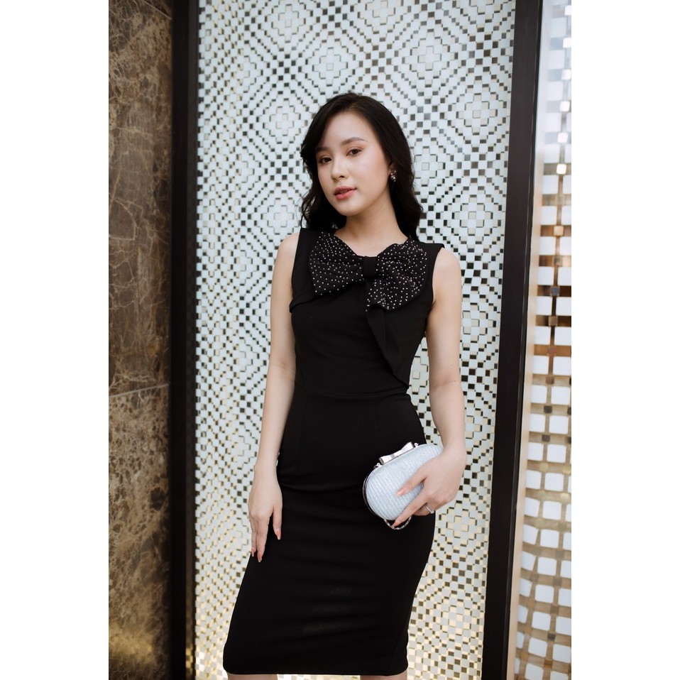 Đầm thun ôm sát nách nơ ngực kết cườm đi tiệc | đi làm cực sang LS2508