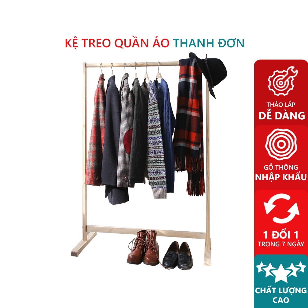 cây treo quần áo đa năng bằng gỗ chắn chắn