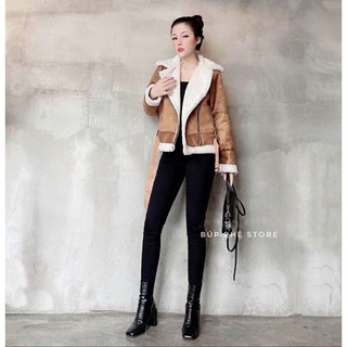 Áo Khoác Da Lộn Lót Lông Ấm