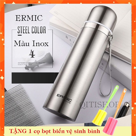 HOT Bình Giữ Nhiệt Ermic INOX 304 - 500ml (TẶNG Cọ Bọt Biển Vệ Sinh Bình)