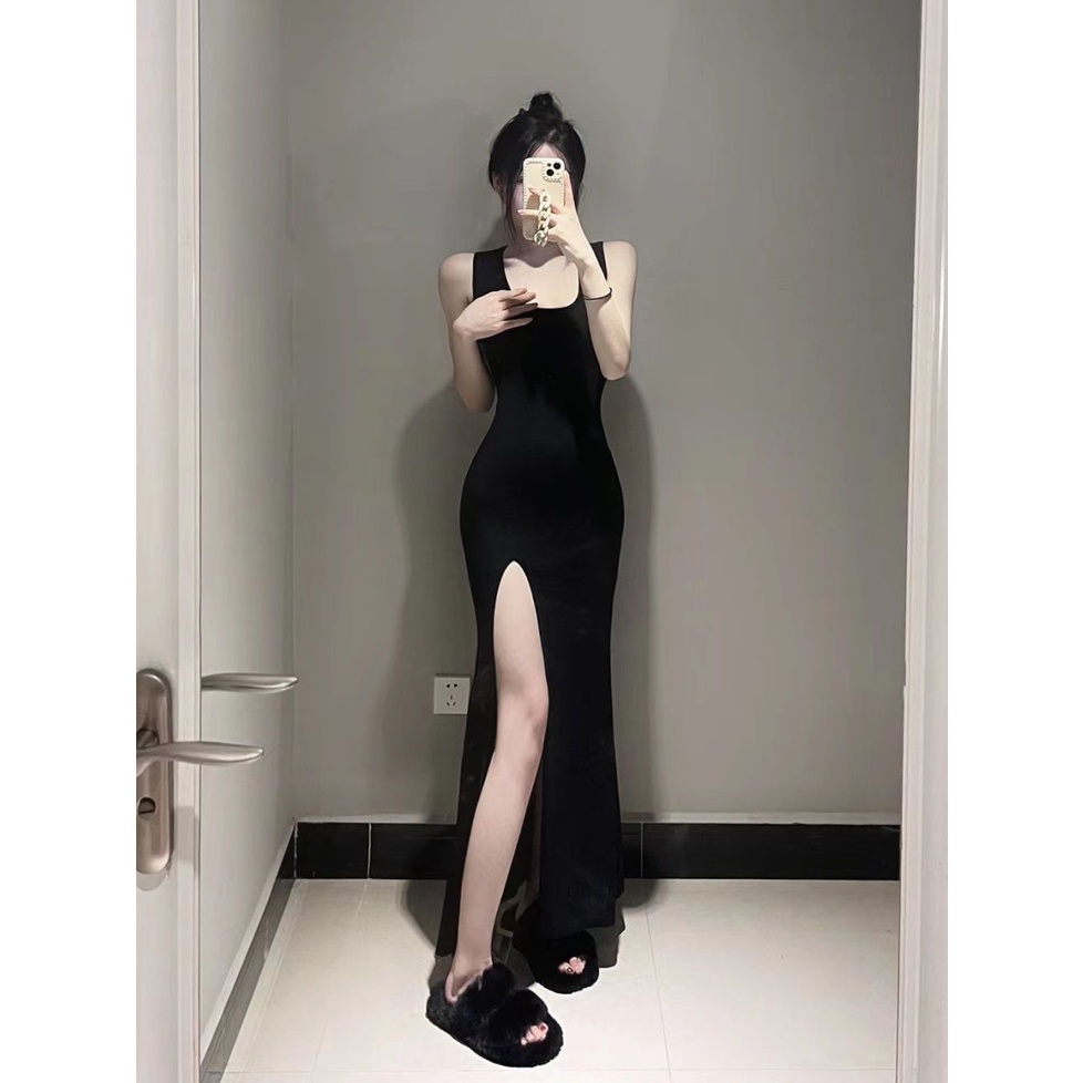Đầm Hai Dây Dáng Ôm Xẻ Tà Nhẹ Nhàng Thanh Lịch Mùa Thu Cho Nữ