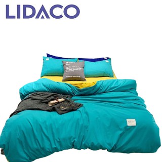 Chăn Ga Cotton Tici LIDACO - Xanh Light Ga Vàng