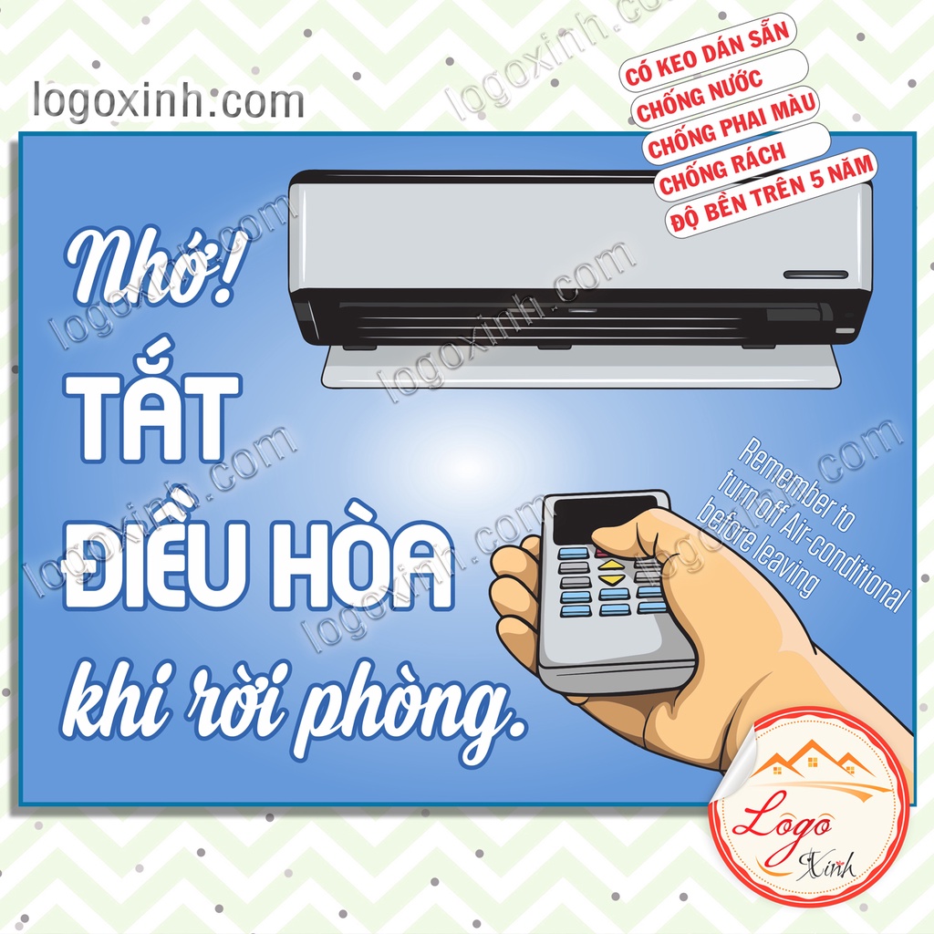 Logo Tem Sticker Nhắc Nhở Nhớ Tắt Điều Hòa, Máy Lạnh Trước Khi Rời Khỏi Phòng Để Tiết Kiệm Điện,  Decal Dán Có Keo Sẵn