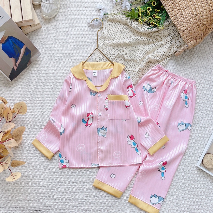 [DEAL SỐC] Đồ Bộ Mặc Nhà Pizama Lụa Cao Cấp Cho Bé Yêu - Họa Tiết Đáng Yêu Bé Thích Mê