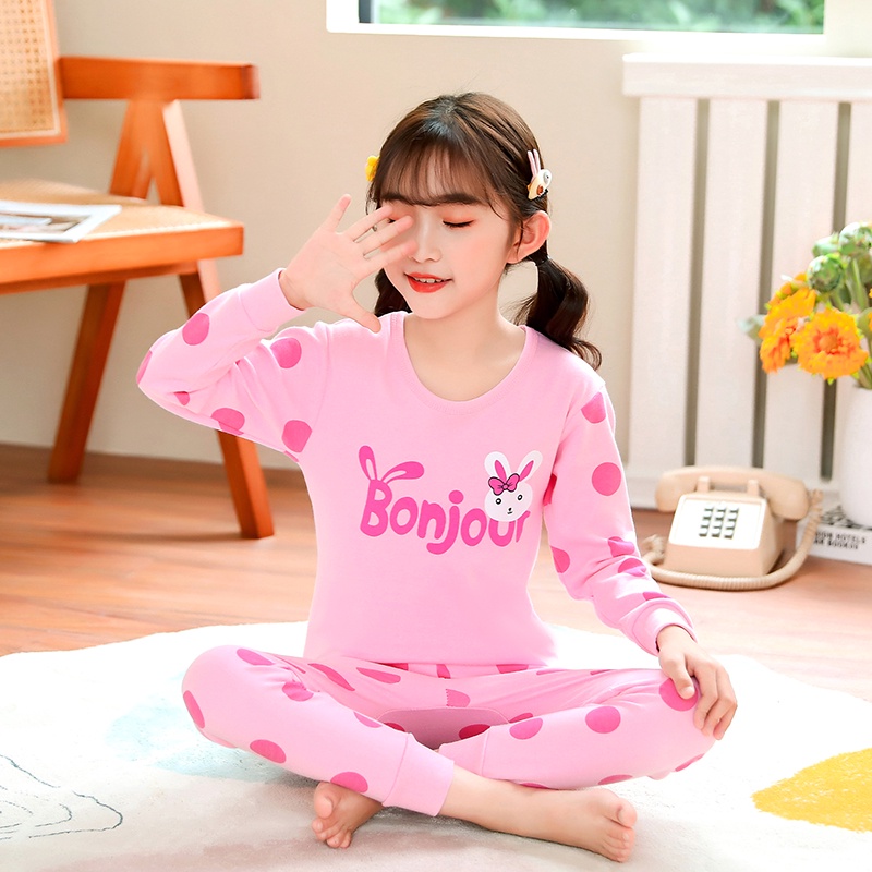 Bộ Đồ Ngủ 2 Món In Họa Tiết Thỏ Dâu Tây Hoạt Hình Đáng Yêu Thời Trang Mùa Thu Cho Bé Gái 2-12 Tuổi