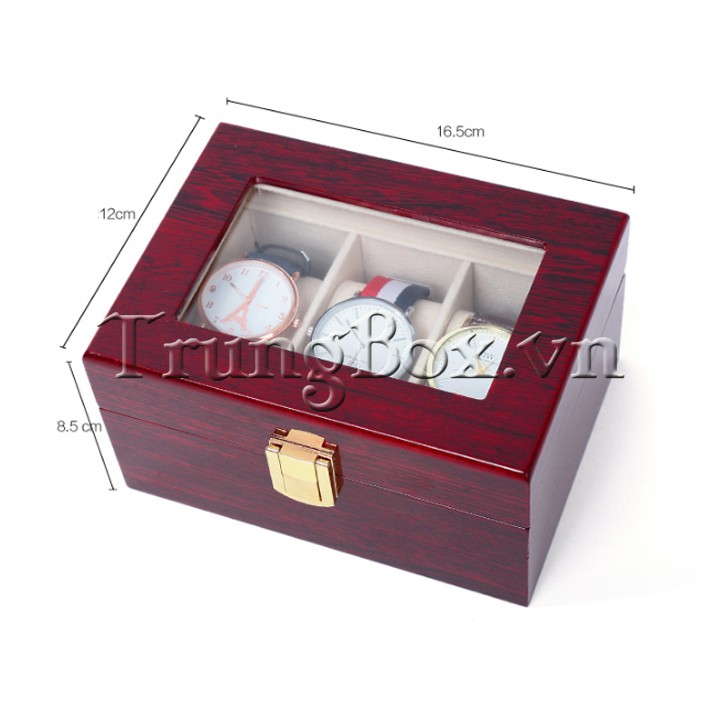 Hộp Đựng Đồng Hồ 3 Ngăn Vỏ Gỗ Sơn Mài SAIKE - Mã 503R