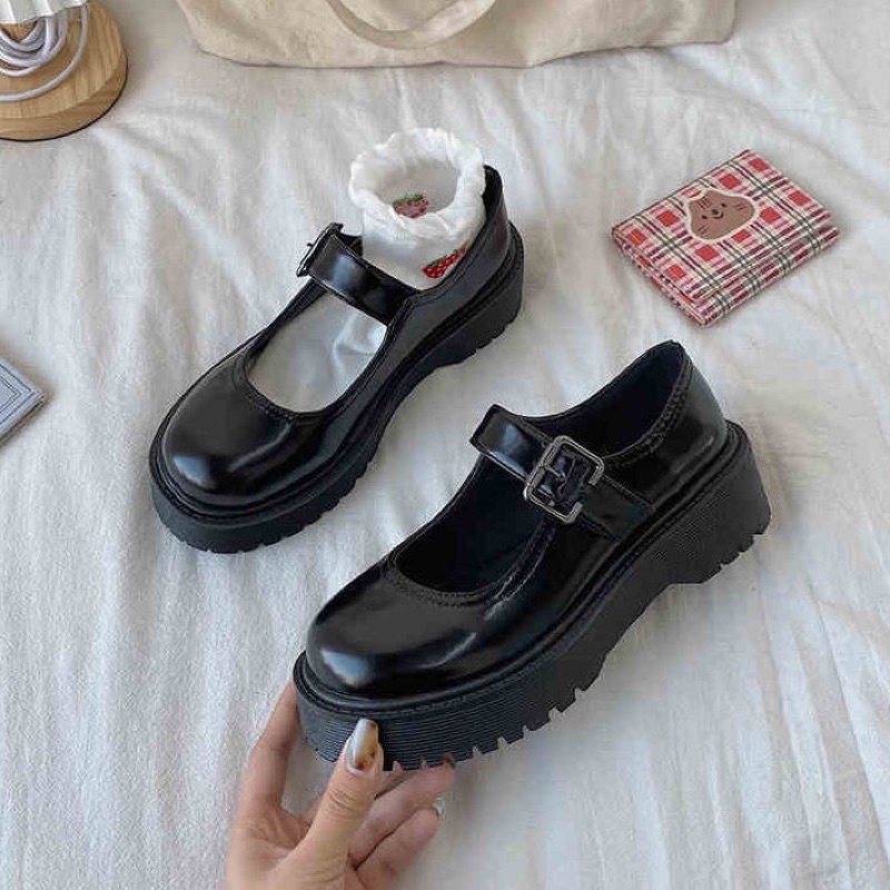 Giày oxford quai cài đế cao da mềm ulzzang phong cách Hàn Quốc