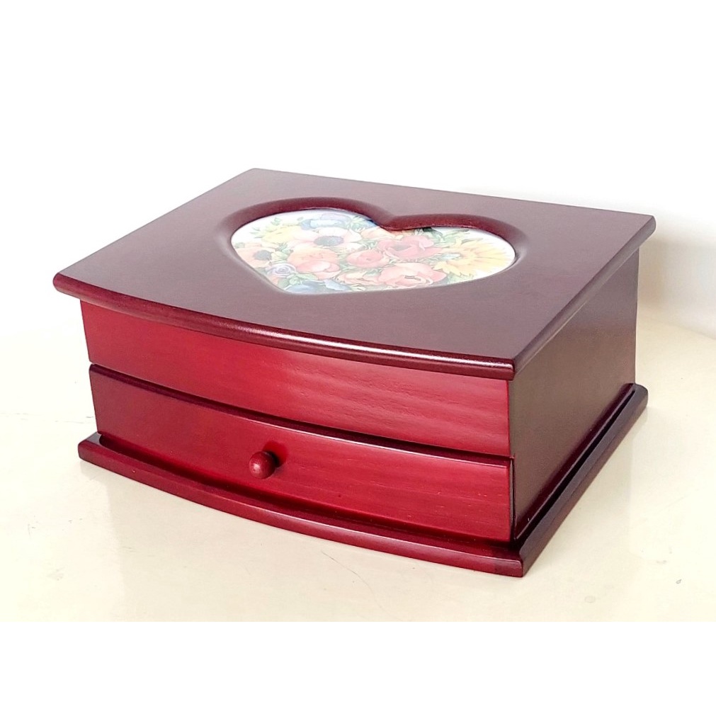 Hộp Nữ Trang Gỗ Trái Tim Có Gương 23.5x18 cm - Hàng VN Xuất Khẩu