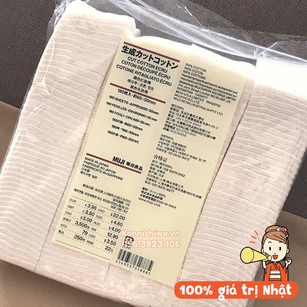 [Hàng Nhật Chính Hãng] Bông Tẩy Trang Organic MUJI Nội Địa Nhật | Tẩy Trang MUJI Nhật Bản Cotton Pad 180 Miếng