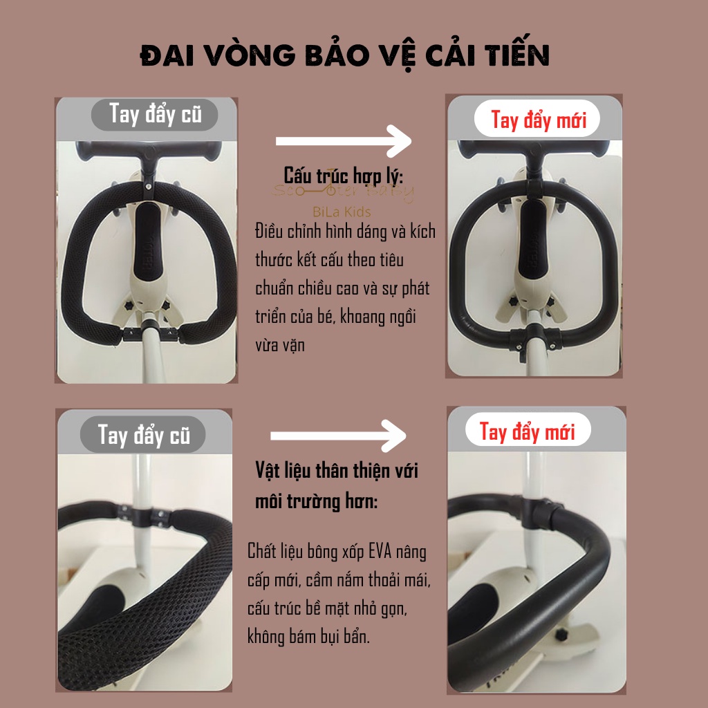Bộ Tay đẩy, vòng bảo vệ, ô che, ghế tựa, gác chân xe scooter cho bé Zinbang, trượt chòi chân, scoot and ride