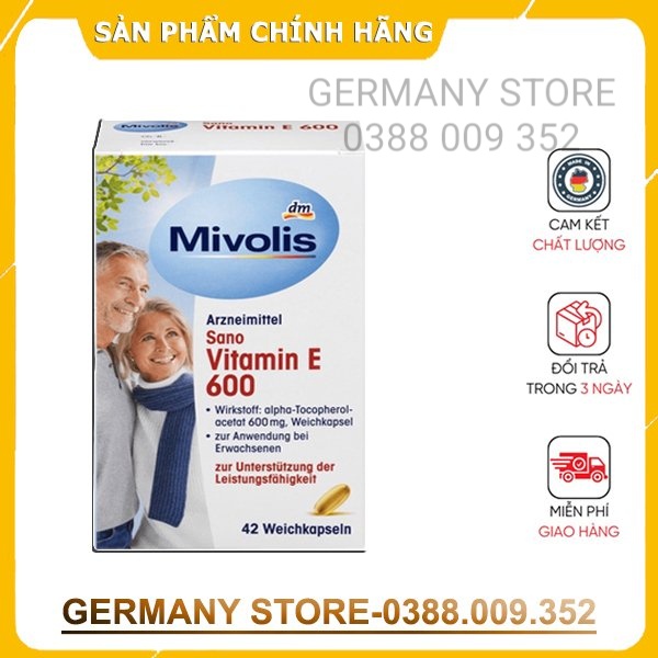 Viên uống Mivolis Vitamin E 600, 42 viên, hàng Đức