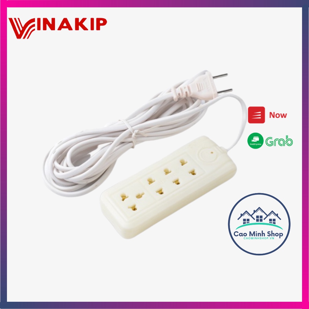 Ổ Cắm Điện Vinakip 4 Ngả Đa Năng Liền Dây 5m và 3m 2 chạc và 3 chạc Kiểu 15A/250V - Cao Minh Shop