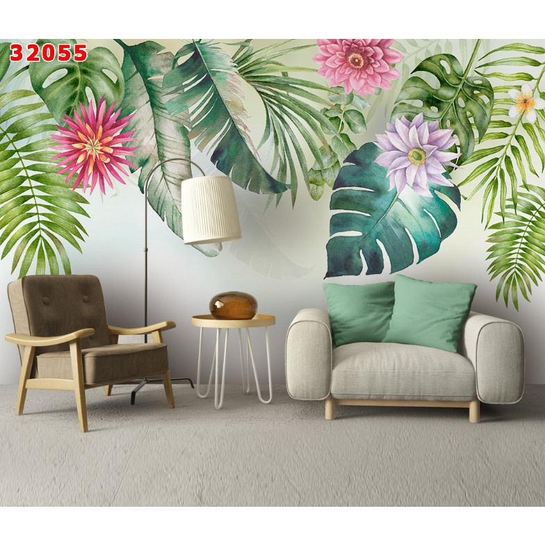 Tranh dán tường 3d mẫu cây nhiệt đới trang trí nhà hoặc cửa hàng