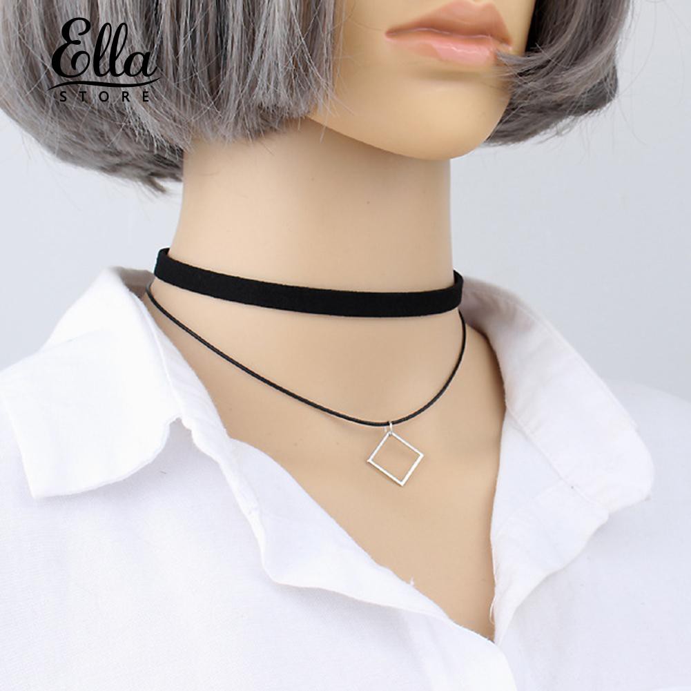 Vòng cổ choker dây đôi mặt hình thoi độc đáo cá tính cho nữ