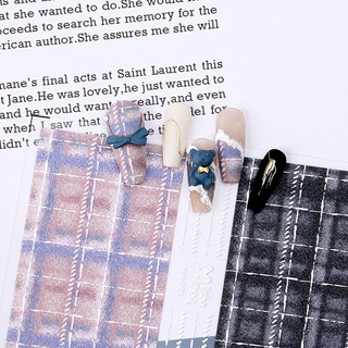 Sticker kẻ dạ tweed style Hàn Quốc trang trí móng