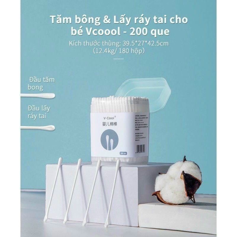 Tăm bông ngoáy tai trẻ em Vcool 200 que thân chắc
