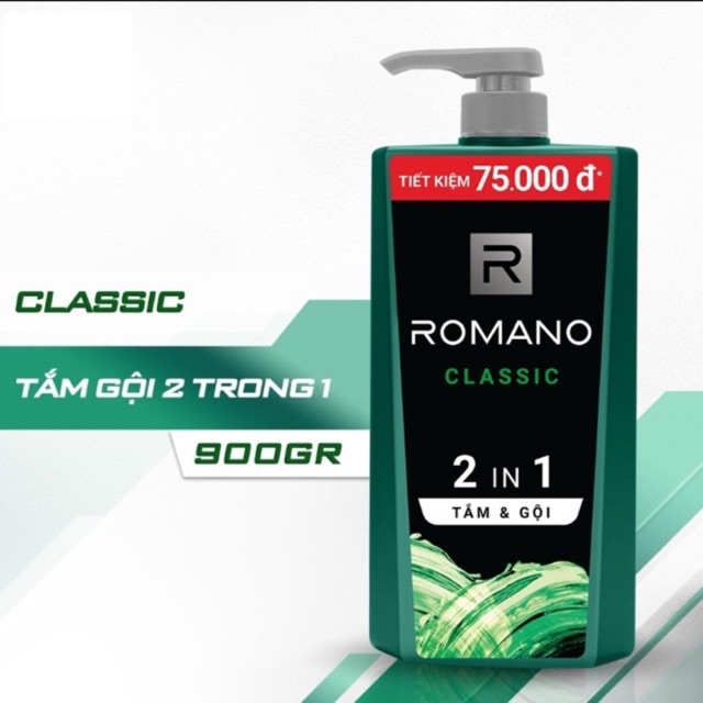 Dầu Tắm Gội 2 Trong 1 Dành Cho Nam Romano Classic 900g