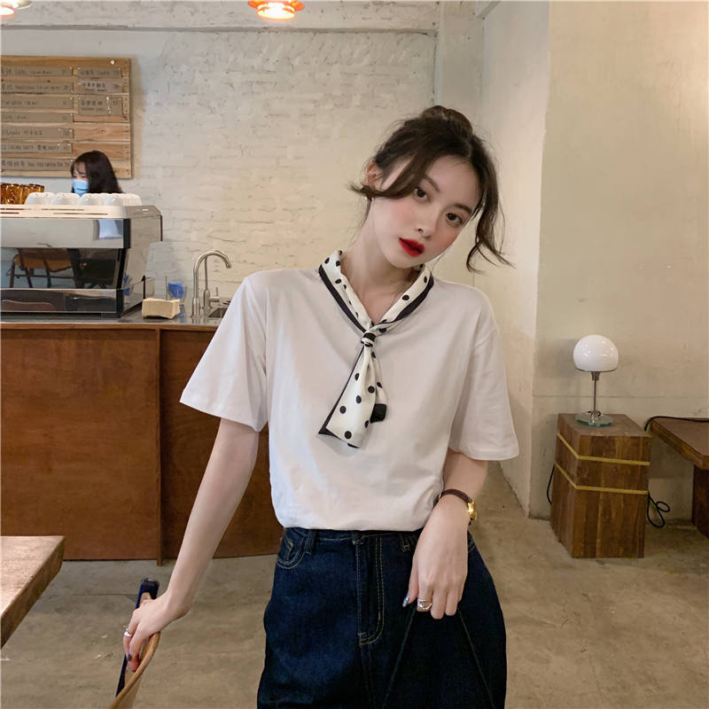 Áo thun ngắn tay cổ tròn thời trang Hàn Quốc cho nữ