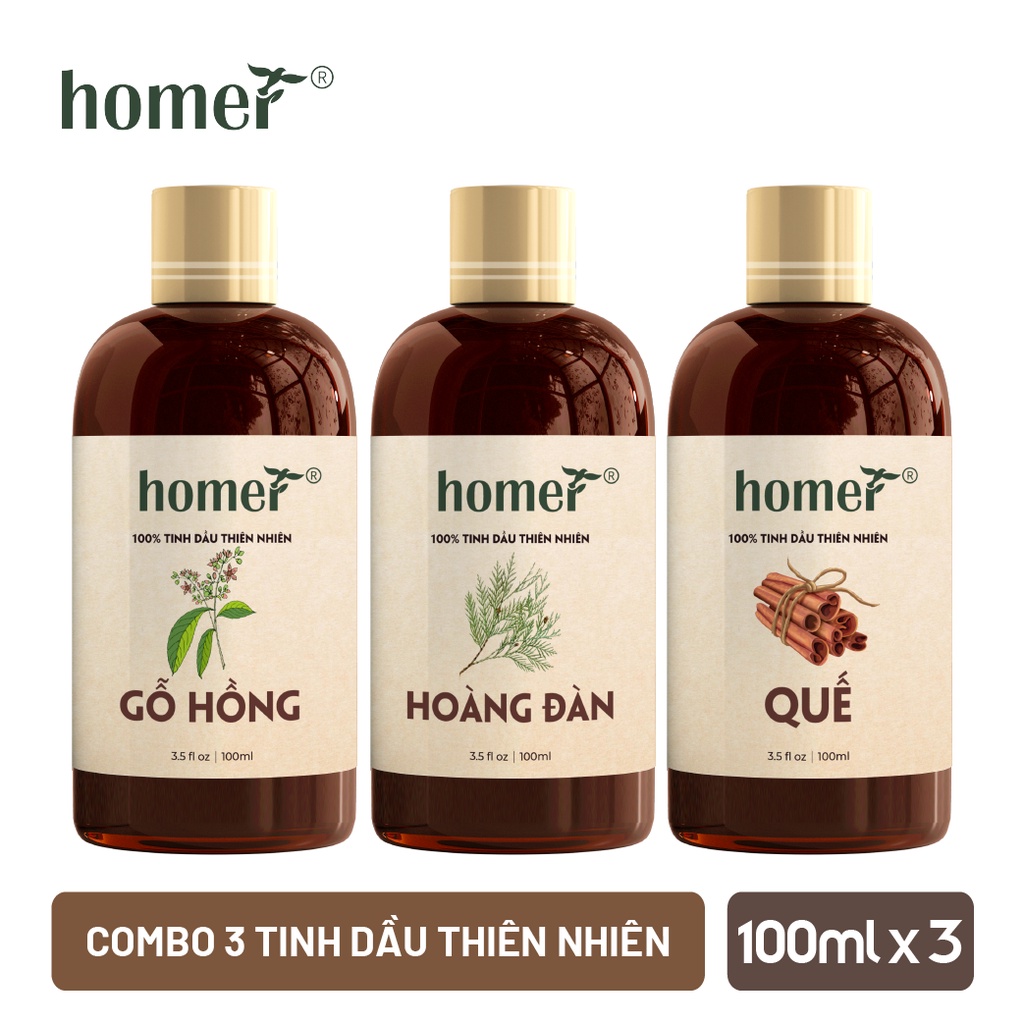 Combo 3 tinh dầu Gỗ Hồng + Hoàng Đàn + Quế Homer 20ml/chai