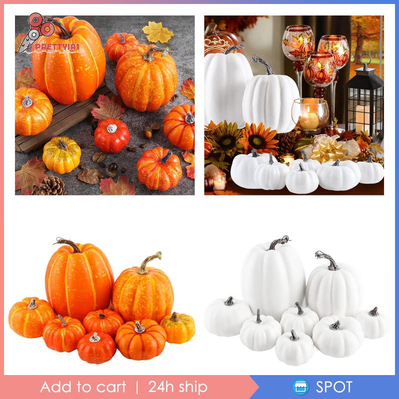 1 [Prettyia1] 8 Bí Ngô Nhân Tạo Trang Trí Bàn Tiệc Halloween