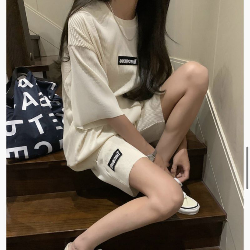 Bộ Thun Cộc Tay Bo Tăm Thêu Chữ Nữ[FREESHIP]🌸Set form rộng tay lỡ áo phông kèm short Unisex cá tính ,trẻ trung | BigBuy360 - bigbuy360.vn