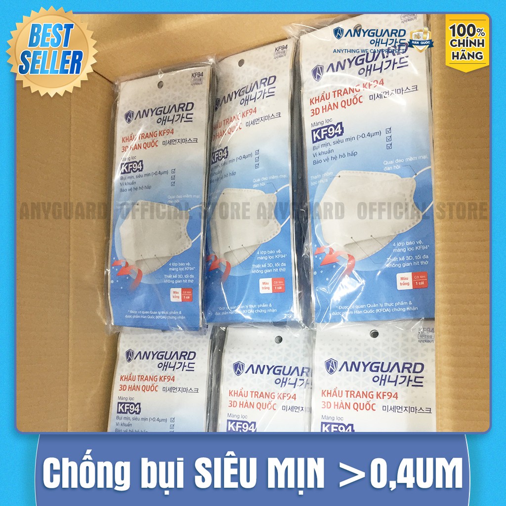 Combo 10 Chiếc Khẩu Trang  ANYGUARD KF94 Form 3D Cao Cấp Chính Hãng - 4 Lớp Chống Bụi Siêu Mịn 0.4um Dành Cho Người Lớn