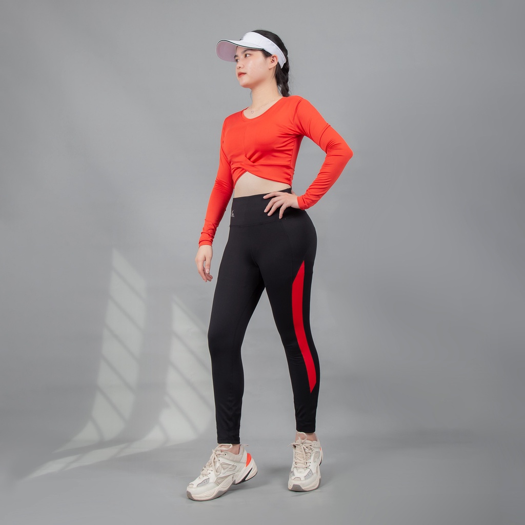 Bộ đồ thể thao Gladimax CG09 quần Genmax phối màu & áo Croptop dài tay xoắn eo cá tính mặc đẹp đi tập, đi chơi