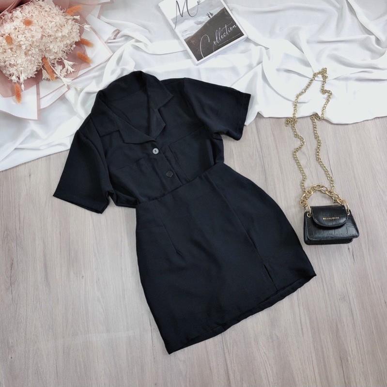 Set Đũi Áo Giả Vest Tay Ngắn Cổ Sơ Mi Chân Váy Ôm Công Sở Thanh Lịch Trắng Đen Nude DRSET08 Mys Unicorn Fashion | BigBuy360 - bigbuy360.vn