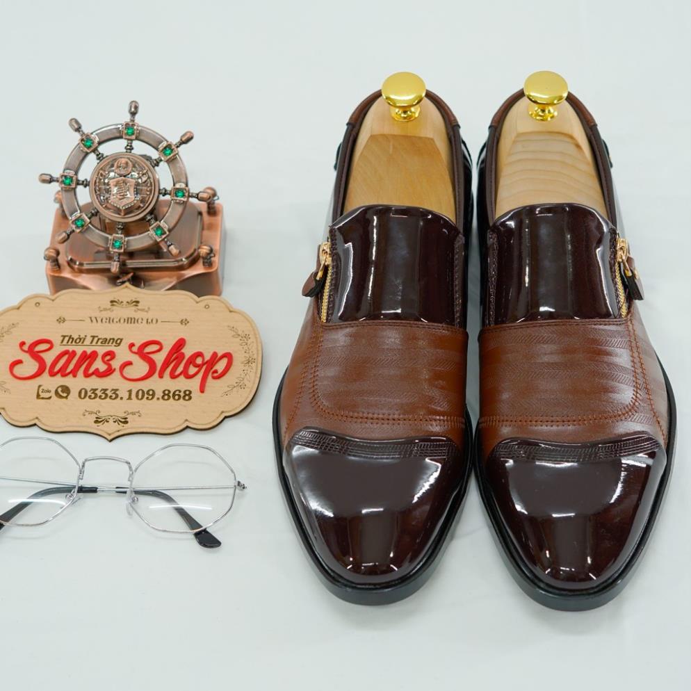 SẴN Giày tây nam đẹp Sans133 giầy da công sở mũi tròn nâu đen bóng size to chân bigsize cỡ lớn 43 44 45 46 47 48
