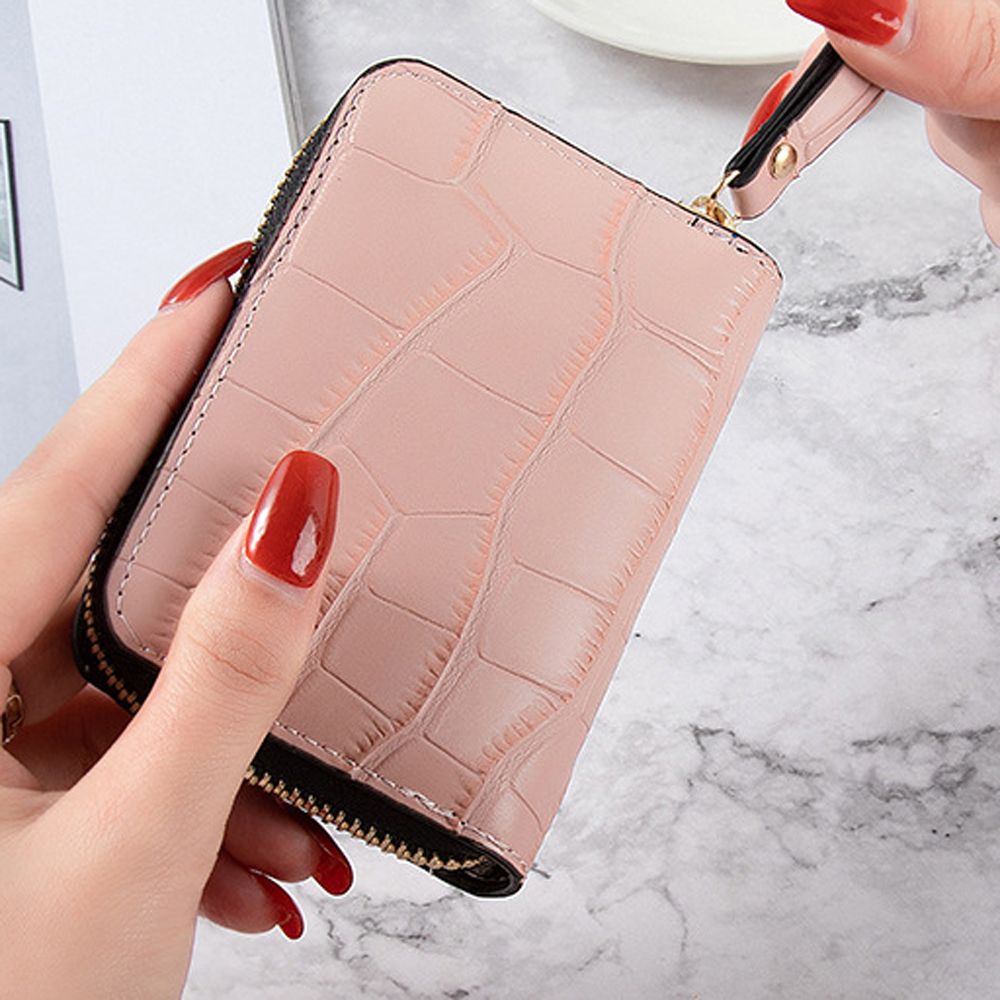 Ví Đựng Thẻ Id Bằng Da Pu Mỏng Có Khóa Kéo Nhiều Màu Cho Nữ