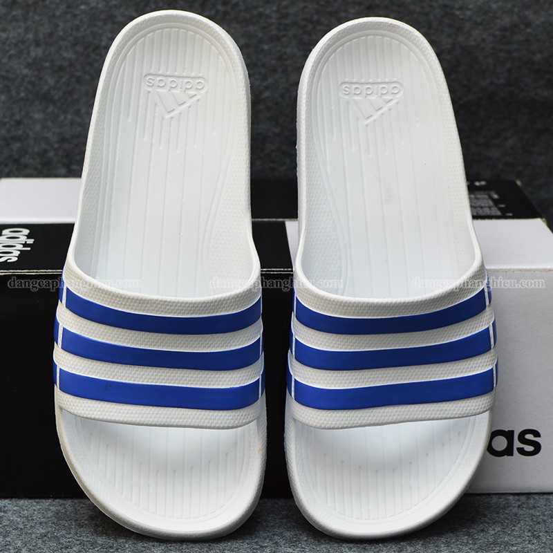 Dép Adidas Duramo chính hãng màu trắng sọc xanh dương