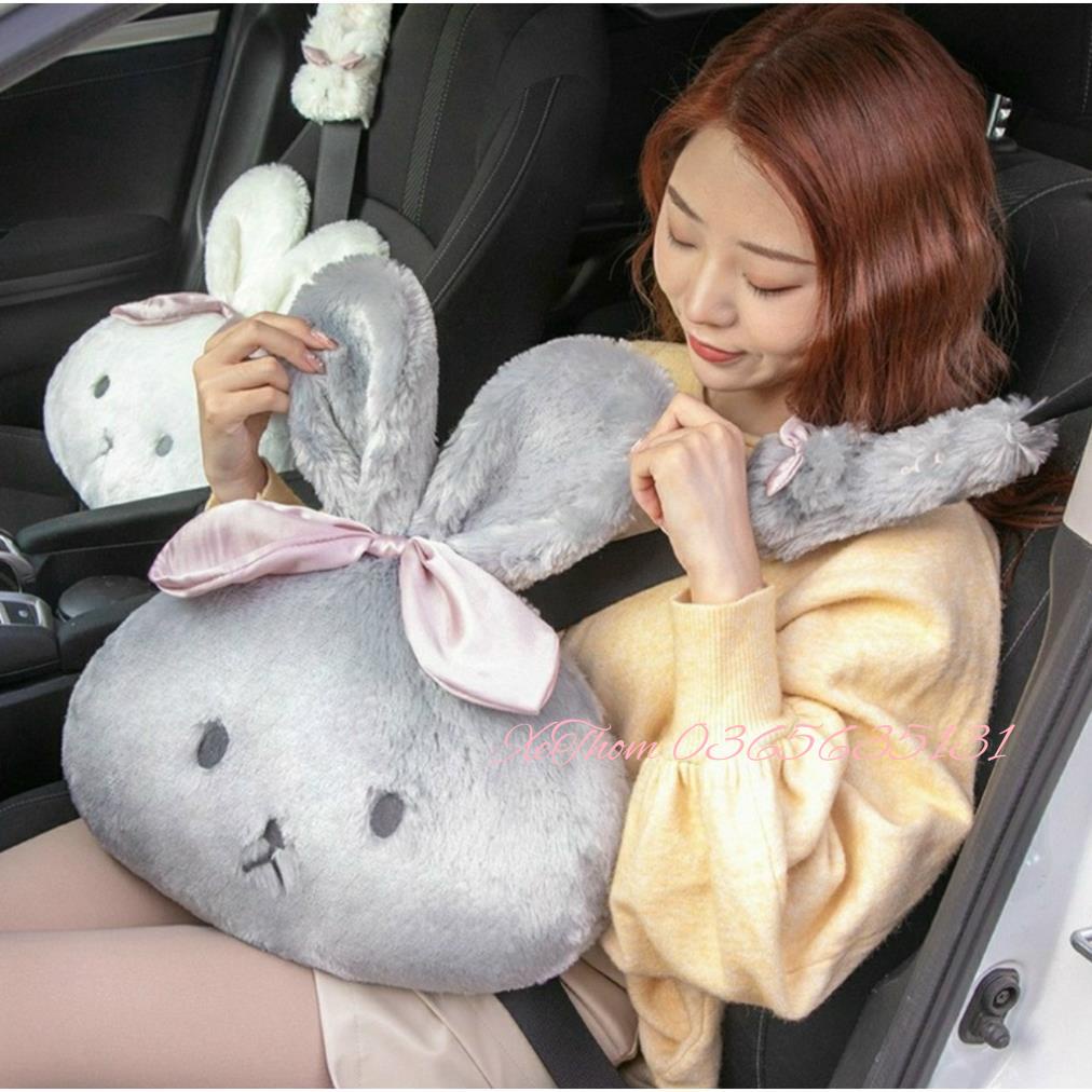 Set Gối Tựa Thỏ Cute Phụ Kiện Trang Trí Xe Hơi - Trang Trí Ô Tô