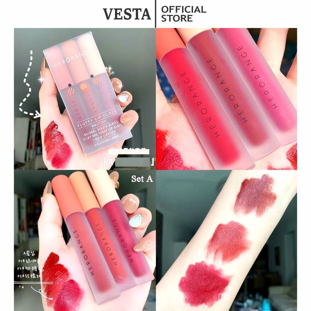 Son Kem Lì Herorange Set 3 Cây Fluffy Lip Glaze | BigBuy360 - bigbuy360.vn