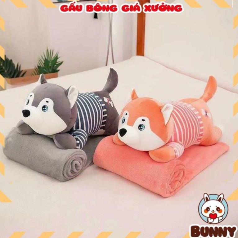 Bộ chăn gối văn phòng gấu bông chó husky, khủng long, hà mã, heo xinh siêu đáng yêu 2in1-  𝐁𝐔𝐍𝐍𝐘