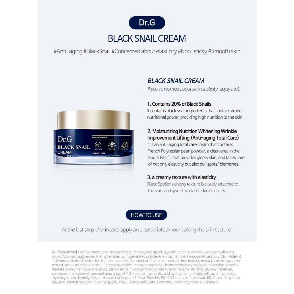 Kem Dưỡng Trẻ Hóa Sáng Da Dr.G Black Snail Cream 50ml + Một Món Quà Nhỏ