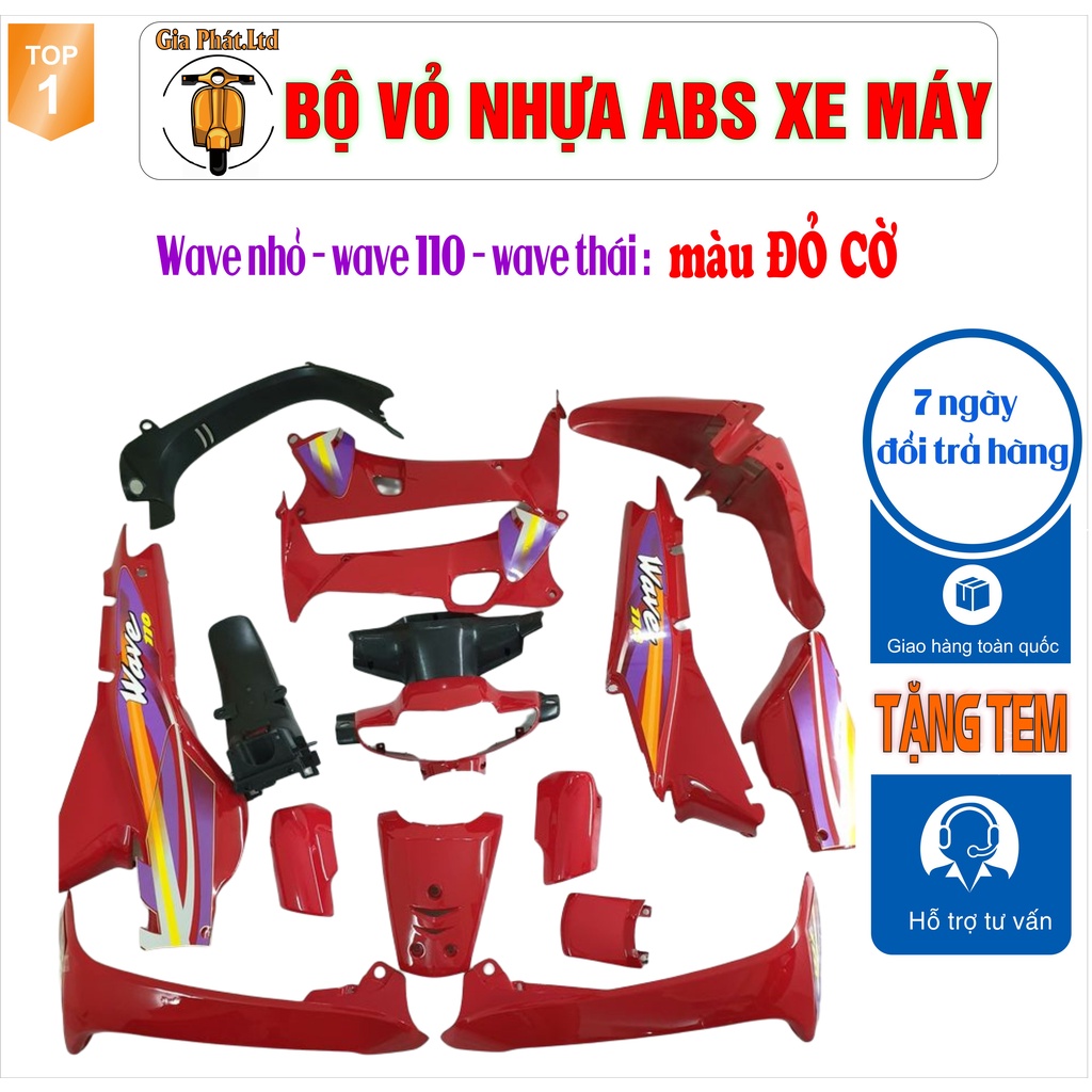 Bộ vỏ nhựa Màu ĐỎ CỜ cho xe Wave 110 - Wave Thái - Wave Zx đời 1997 đến 2006- SPP-534 (8020)