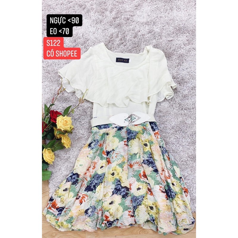 Đầm giả 2 lớp chân váy hoa eo 68.A122
