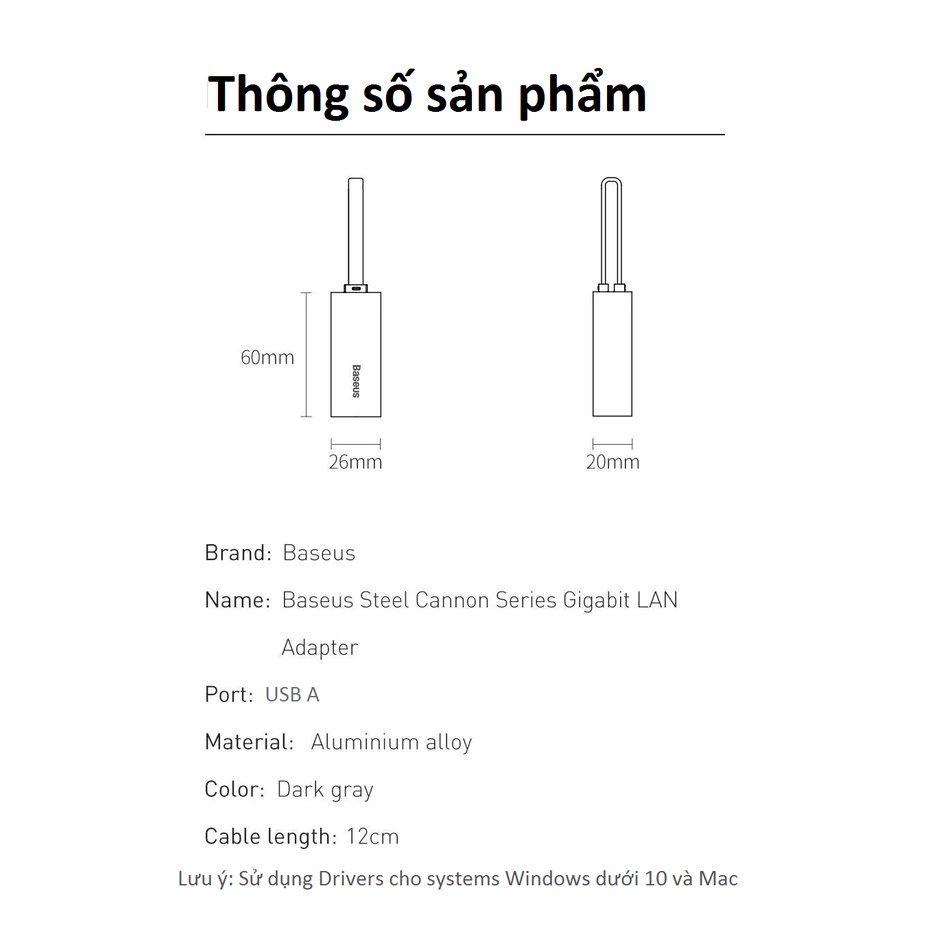 [USB sang cổng mạng LAN] Baseus USB A GIGABIT LAN ADAPTER