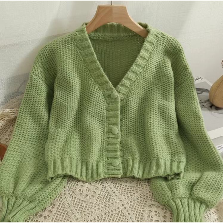 Áo Khoác Cardigan Dệt Kim Tay Dài Dáng Ngắn Rộng Cài Khuy Thời Trang Đa Năng