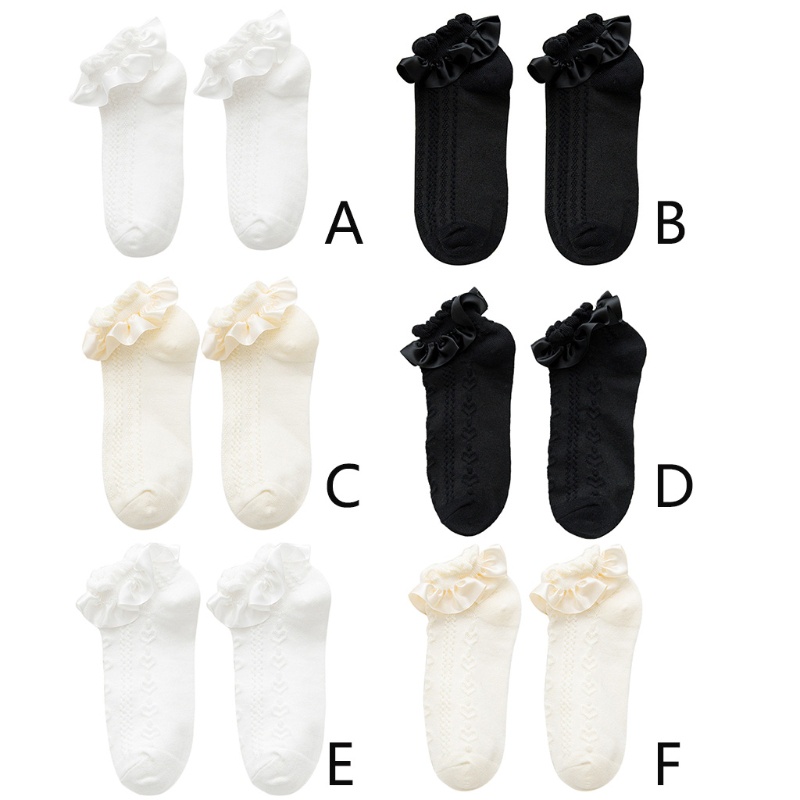Đôi vớ ngắn dệt gân sọc viền nhún bèo phong cách lolita harajuku Nhật Bản ngọt ngào xinh xắn dành cho nữ